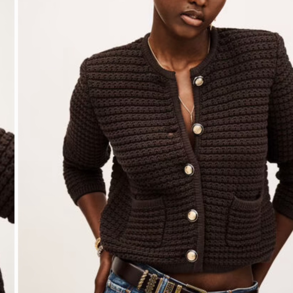 ba&sh chocolate brown cropped boxy cardigan
